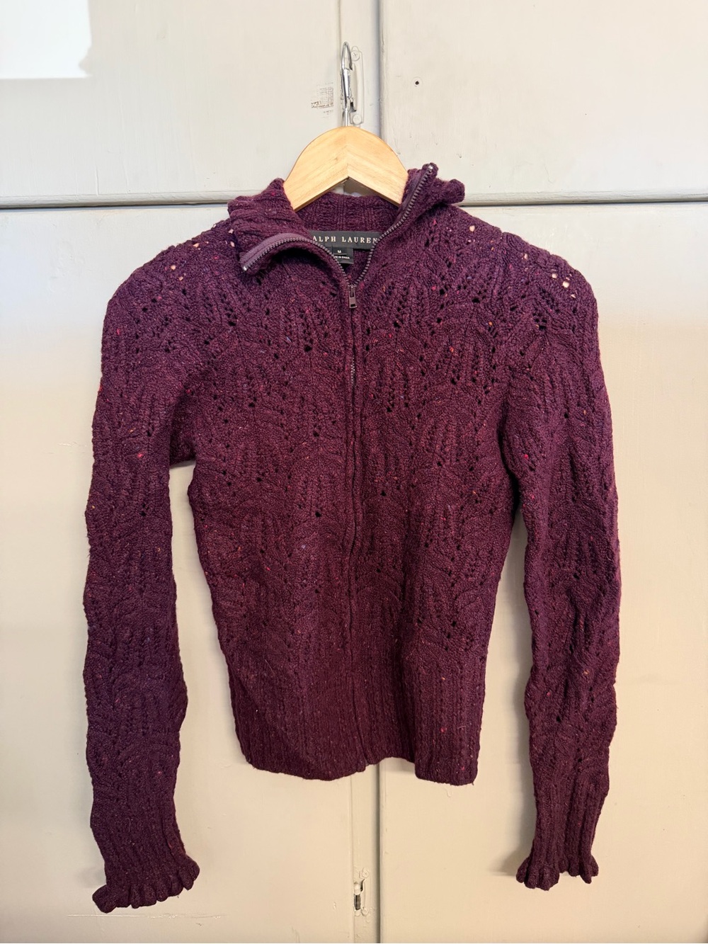 Ralph Lauren Purple Merino Wool Cashmere Knit Full Zip Long Sleeve Sweater M